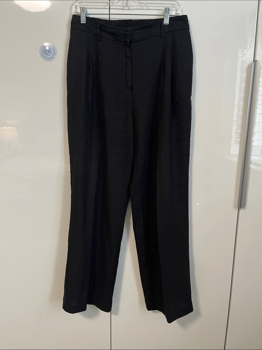 Rachel Zoe Black Wide-Leg Pleated Linen Blend Trousers, Size 8